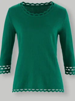 3/4 Arm-Pullover mit dezentem Glanz