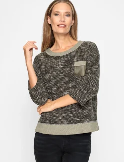 3/4 Arm-Pullover mit Kontrast-Blenden