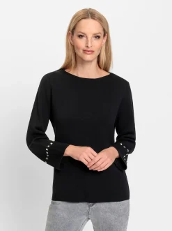 3/4 Arm-Pullover mit Steinchenverzierung
