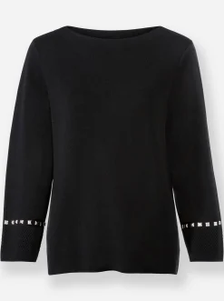 3/4 Arm-Pullover mit Steinchenverzierung