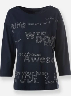 3/4-Arm-Shirt mit Glitzersteinchen-Schriftzug