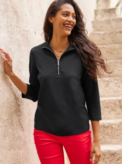 3/4-Arm-Shirt mit Reißverschluss