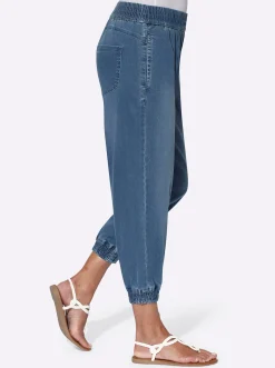7/8-Jeans mit Smokpartie an Bund und Beinabschluss