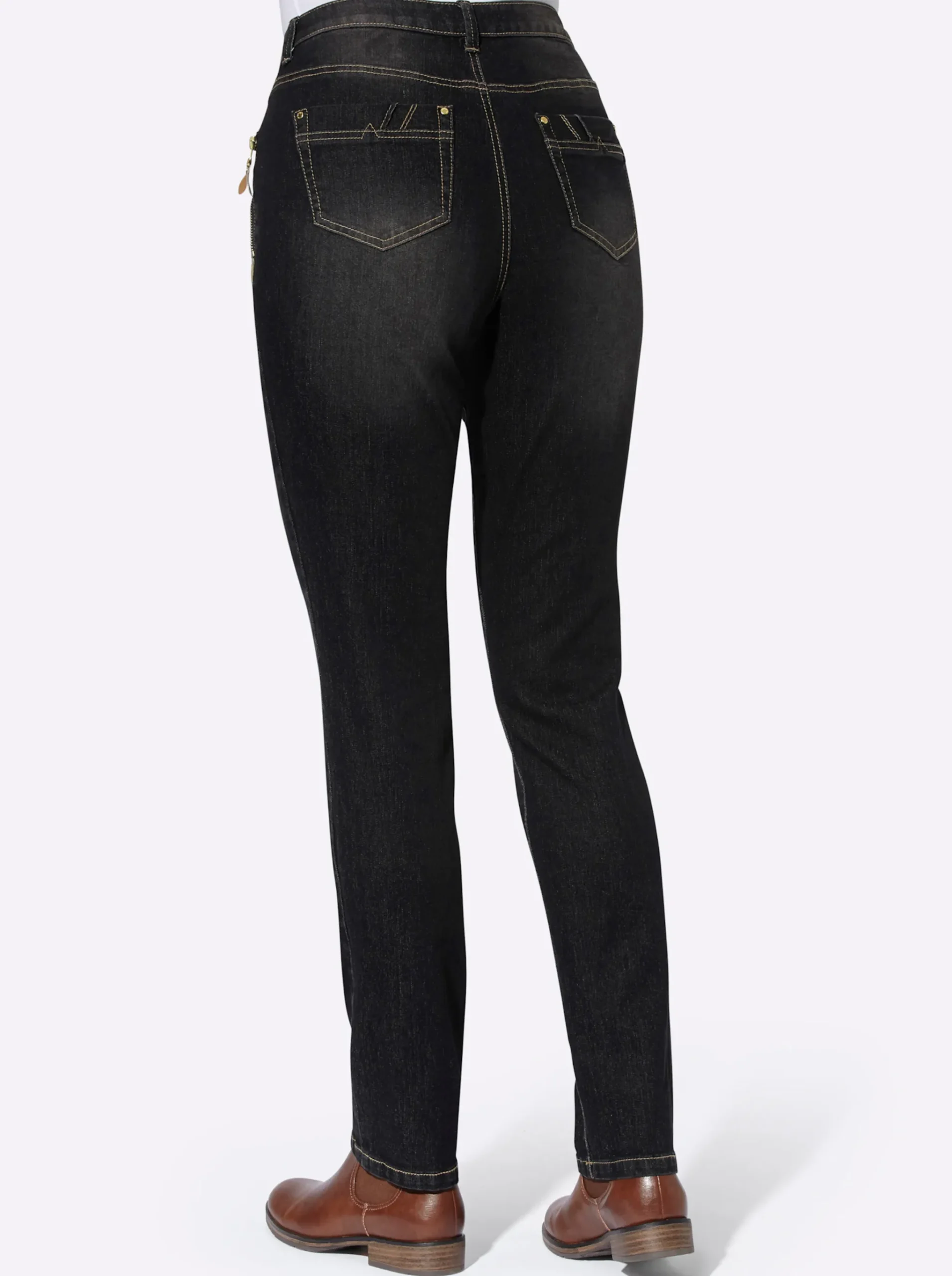 5-Pocket-Jeans mit Reißverschluss und Lederimitat-Anhänger