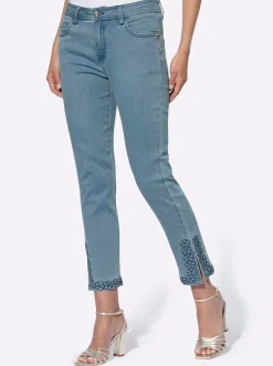 Push-up-Jeans mit Blüten-Applikation