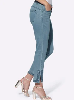 Push-up-Jeans mit Blüten-Applikation