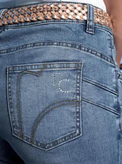 Push-up-Jeans mit Stickerei und Ziersteinchen