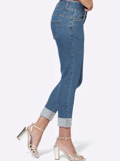 Push-up-Jeans mit Zierperlen und -steinen am Umschlag