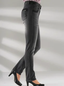 Röhrenjeans mit Zipper an Gesäßtaschen