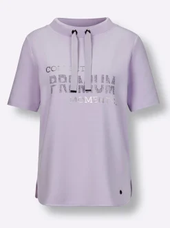 Sweatshirt mit Folienprint und Glitzersteinchen