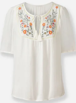 Tunika mit Blüten-Stickerei