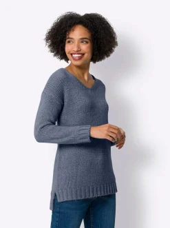 V-Ausschnitt-Pullover mit Seitenschlitzen