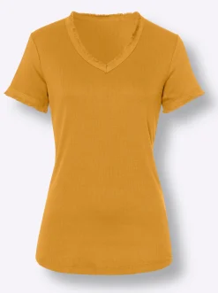 V-Shirt mit Fransen-Kante