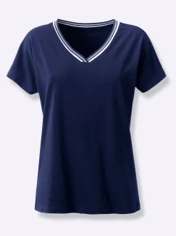 V-Shirt mit gerippten Ringel-Akzenten