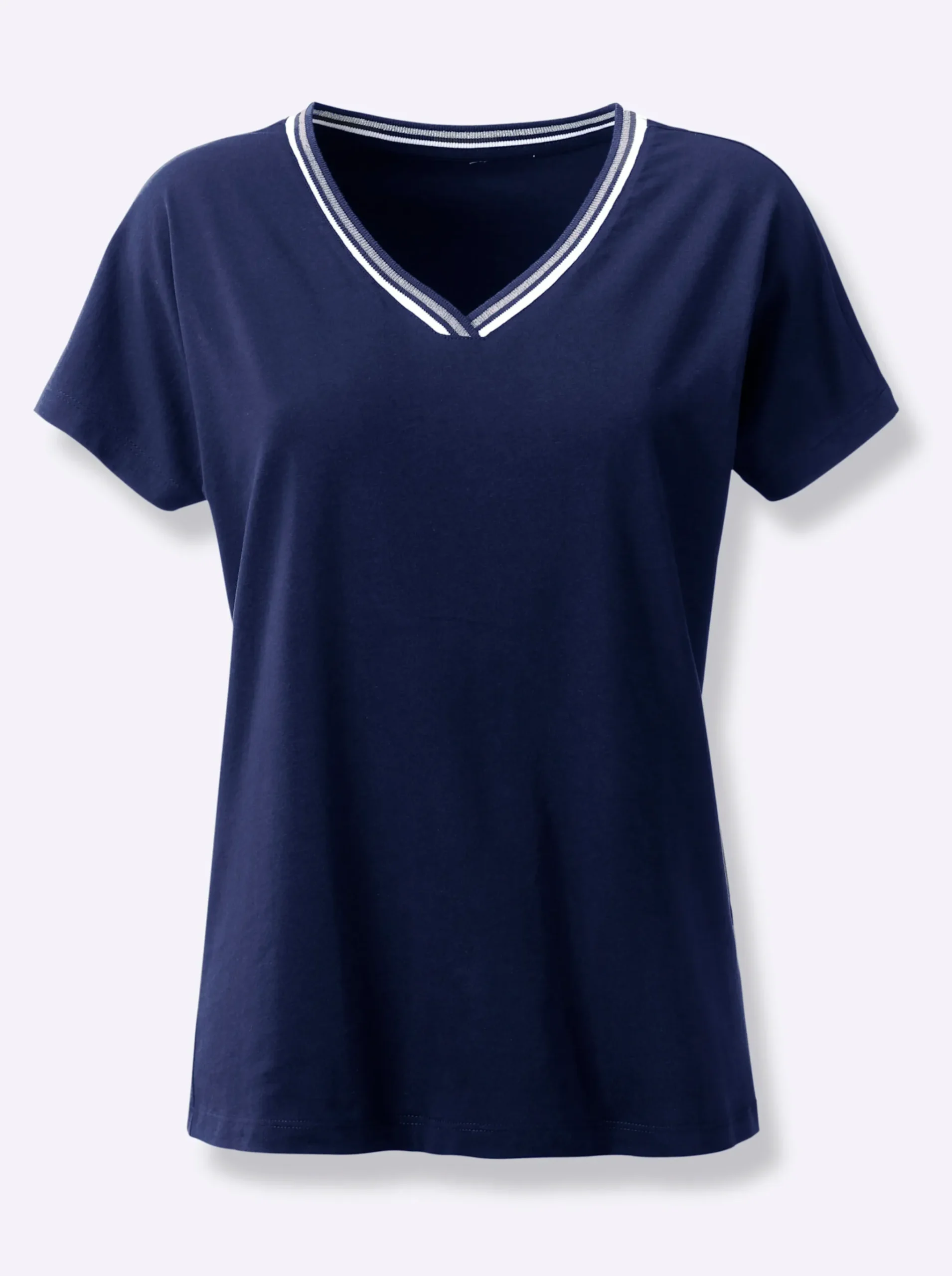 V-Shirt mit gerippten Ringel-Akzenten