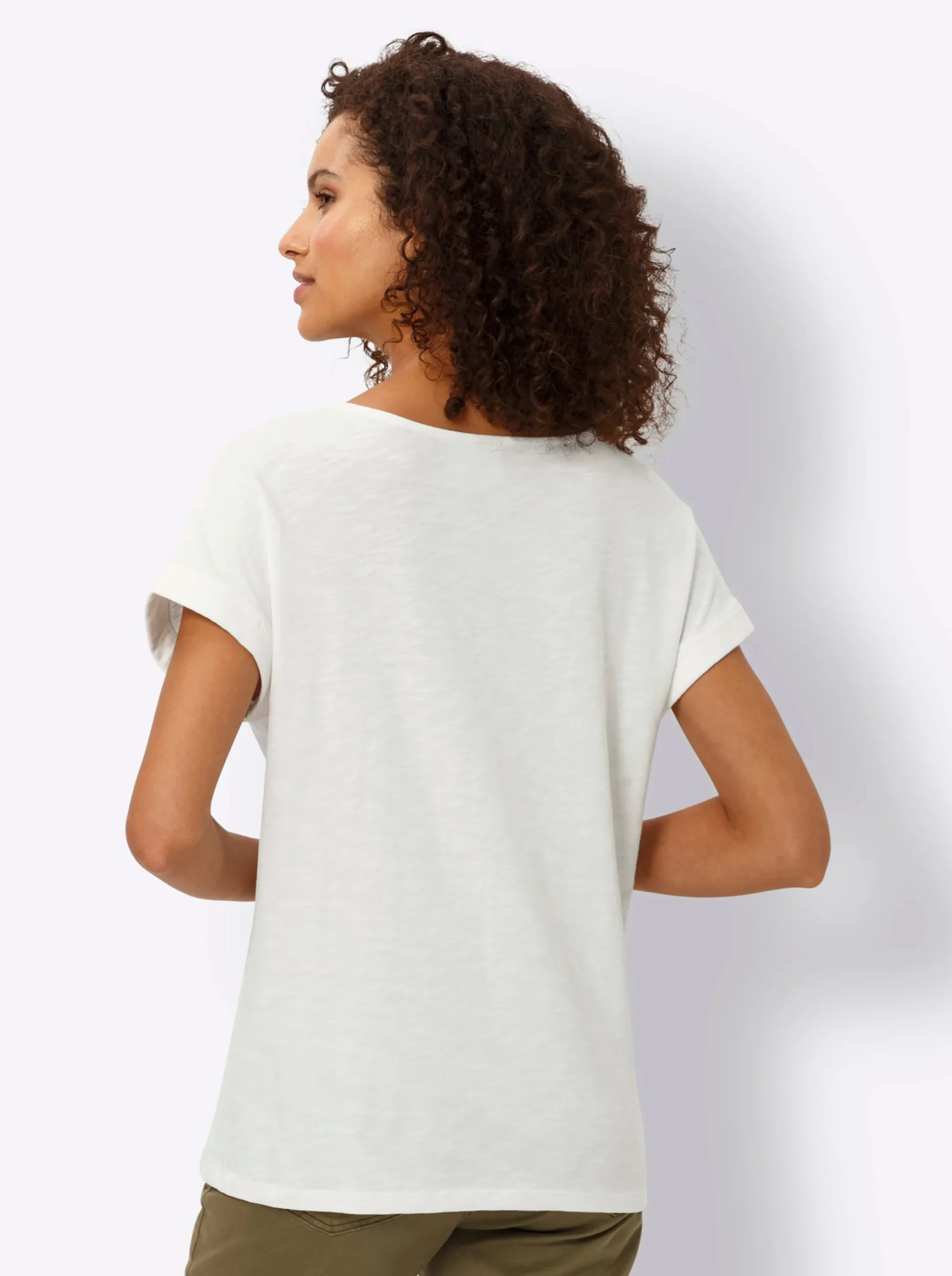 V-Shirt mit Holzperlen-Besatz