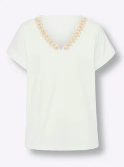 V-Shirt mit Holzperlen-Besatz